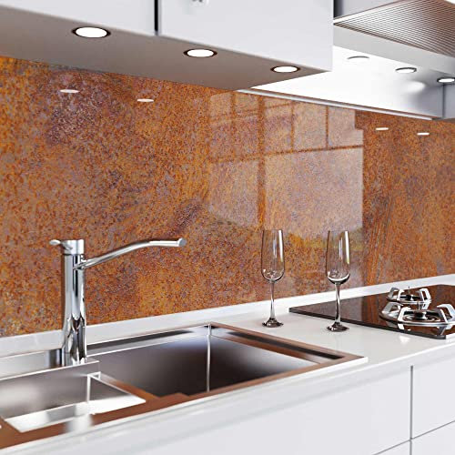 danario Küchenrückwand selbstklebend - Glasoptik - Spritzschutz Küche - versteifte PET Folie - 0,8 mm - Rost - 60cm x 400cm