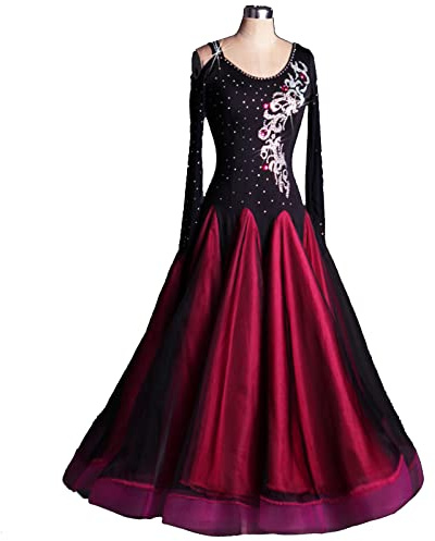 kzytamz Damen Ballsaal Tanzkleid National Standard Dance Dress Modernes Elegante Tanzkleid Waltz Cha Cha Flamenco Kleid Sommer Rückenfrei Langarm Ballroom Kleider Großem Swingrock