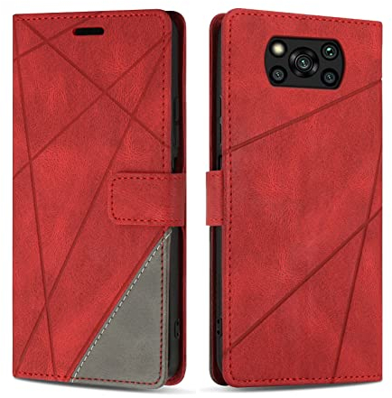SONWO Etui Coque pour Xiaomi Poco X3 Pro/Poco X3 NFC, Protection Housse en Cuir PU Portefeuille Livre pour Xiaomi Poco X3 Pro/Poco X3 NFC, Emplacements Cartes, Fonction Support, Rouge