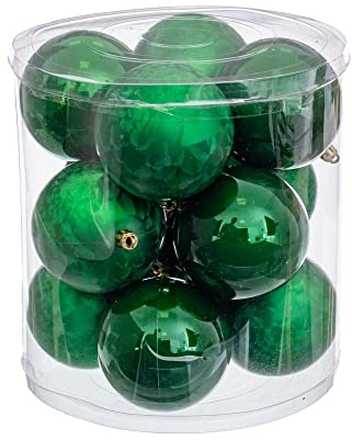 LOLAhome Set de 12 Bolas de Navidad combinadas de plástico Verdes de Ø 8 cm