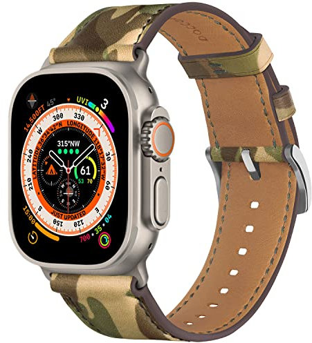 Docco Jette Correa de cuero compatible con Apple Watch Band 49mm,45mm,44mm,42mm(Camo-Plata)