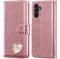 KP TECHNOLOGY Case for Samsung Galaxy A14, Premium Shiny Bling Glitter Loving Heart Book Flip Stand Wallet Card Phone Case for Samsung Galaxy A14 5G (ROSE GOLD)