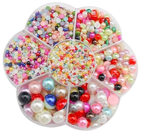 Buer Homie 5600pcs 2/3/4/5/6/8/10mm Half Round Flatback Pearls Beads Black for DIY Crafting, Pearl Nail Charms, Crafts Jewellery Wedding Dress Nail Art (Multi Colors)