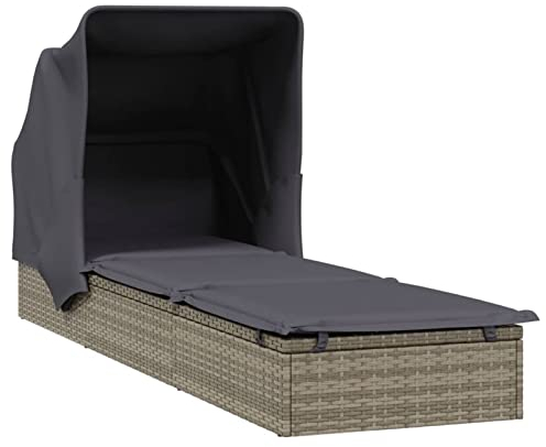 Tidyard Sonnenliege Gartenliege Sofabett mit Faltdach Auflage Strandliege Liege Relaxliege Gartenmöbel Holzliege,Verstellbare Sitzfläche Freizeitliege Saunaliege PE-Rattan,pulverbeschichteter Stahl