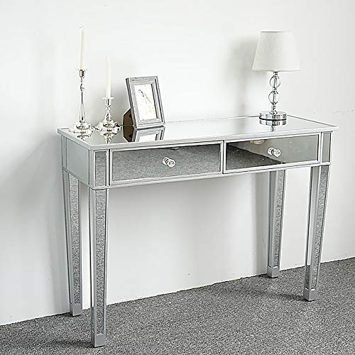 LEADZM Konsolentisch aus Glas mit 2 Schubladen, 105 x 36 x 76 cm, Eingangstisch, Flurtisch, Beistelltisch, Schreibtisch, Wohnzimmertisch, für Schlafzimmer, Arbeitszimmer, Flur, etc..