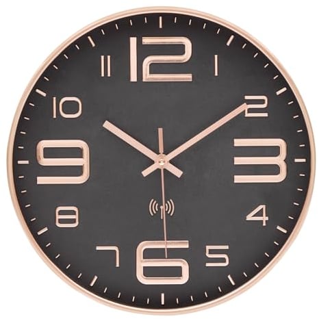 VIVILINEN Wanduhr Funk mit Großen Zahlen Funkuhr Rund geräuschlos Wanduhr Ohne Tickgeräusche Funkwanduhr Lautlos Nicht Tickend Hängeuhr für Küche Büro Wohnzimmer Schlafzimmer 12 Zoll (Gold)