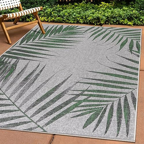 Carpettex Outdoor Teppich Wetterfest 280x370 cm Sisal Optik Grün - Ideal für Balkon, Garten, Terrasse, als Küchenteppich - In&Out Teppich Waschbar, Flachgewebe, Pflegeleicht, Palmen Design