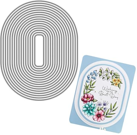 Irikdescia® Stanzformen mit ovalem Rand, Premium-Stanzformen aus Metall, zum Basteln von Dankeskarten, Geschenkgrußkarten, Einladungskarten, Scrapbooking und DIY-Bastelarbeiten