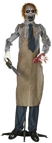 HOMCOM Halloween Dekoration 170cm Kettensägenmörder mit beweglichem Körper, Augenglühen, Garten Deko mit verstellbarem Arm für Indoor, Outdoor