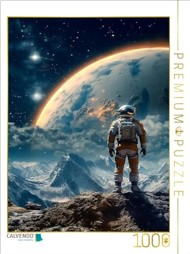 CALVENDO Puzzle Gipfelstürmer - Astronaut auf dem Gipfel eines fremden Berges | 1000 Teile Lege-Größe 64 x 48 cm Foto-Puzzle für glückliche Stunden