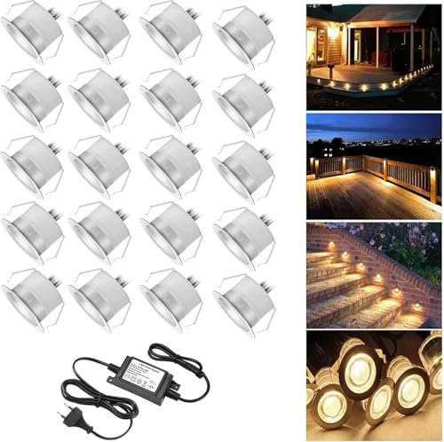 20er Set LED Terrassenbeleuchtung Einbaustrahler Bodeneinbauleuchte Bodenstrahler Aussen Ø31mm DC12V 0.6W LED Boden Licht IP67 Wasserdicht Einbauleuchten Terrasse Küche Garten Led Lampe Warmweiß