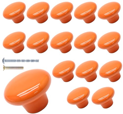 suiwotin Lot de 16 boutons ronds en céramique orange pour placard, placard, porte de meubles (taille L)