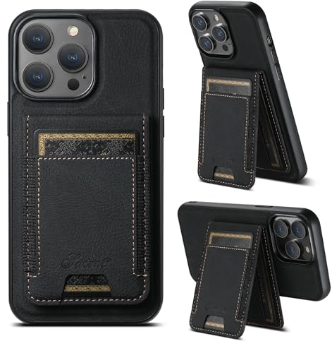 AFARER Handyhülle für iPhone 15 Pro Max Hülle mit Kartenhalter,Kompatibel mit Magsafe Wireless Charging,Ledertasche Leather Wallet case Stoßfest für iPhone 15 Pro Max 6.7,schwarz
