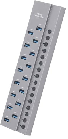16 Ports USB 3.0 Hub, USB 3.0 Hub Industrielle Aluminiumlegierung 5 Gbit/s 12 V 8 A Netzteil Hochgeschwindigkeitsübertragung für Drucker (EU-Stecker)
