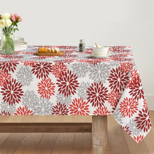 Artoid Mode Blumen Rot Dahlien Herbst Tischdecke 140x200 cm, Saisonnal Fall Fleckschutz Tischwäsche Küche Dekoration Urlaub Party Dekor