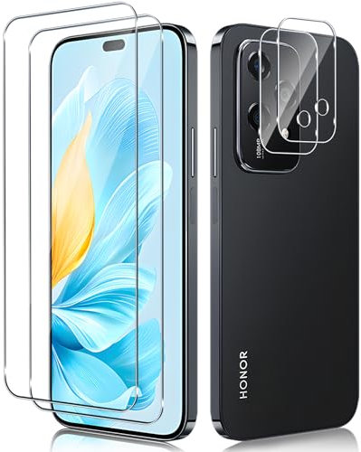 Funrae Pellicola Vetro Temperato per Honor 200 Lite 5G, 2 Pezzi Pellicola Fotocamera e 2 Pezzi Pellicola Protettiva, 9H HD Anti Graffi Trasparente Fotocamera Protezione Schermo