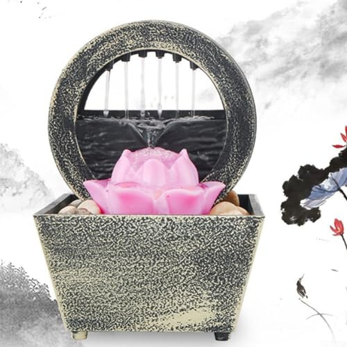 Indoor Water Fountain Tabletop, Lotus Flower Ornament,Fountain Waterfall Mini Tabletop Water Fountain Indoor Waterfall Feature(A)