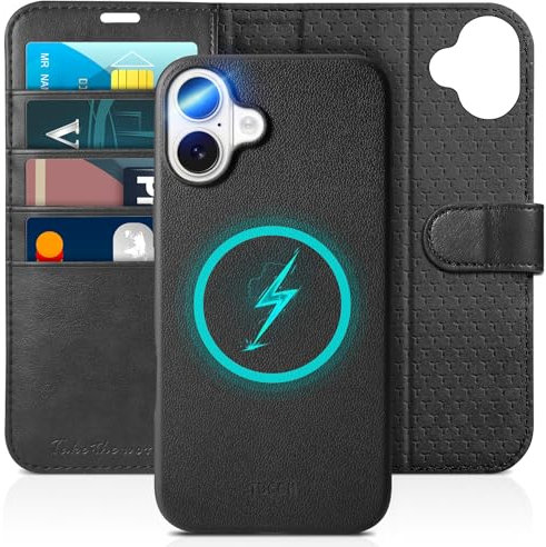 TUCCH Case for iPhone 16 Plus (6.7) 2024, [2 in 1]Detachable Magnetic PU Leather Wallet Stand Case with[RFID Blocking][Wireless Charging][Card Slots]Shockproof Removable Protective Folio, Full Black