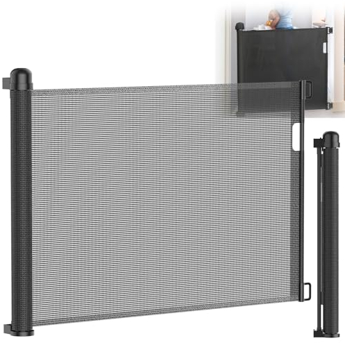 TANYEAR Türschutzgitter Rollo Treppenschutzgitter Ausziehbar 0-180 cm Treppenschutzrollo Hundebarrieren Einziehbares Türgitter Hund Tür für Babys und Haustiere (Schwarz)