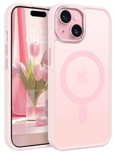 VENINGO for iPhone 15 Plus Case,Compatible with Mag Safe Matte Translucent Bumper Shockproof 360 Protective Magnetic Girls Women Men Case for iPhone 15 Plus,Light Pink