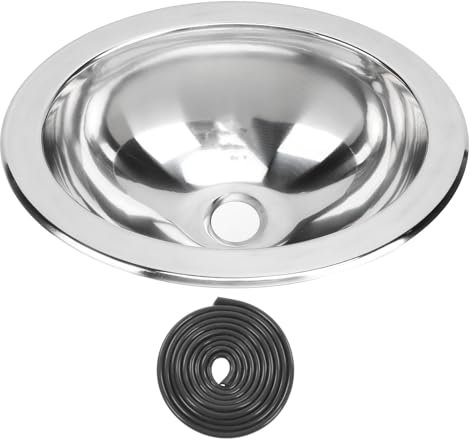 Barspüle aus Edelstahl, Rundes Einbauwaschbecken für Wohnmobile, Wohnwagen, Boote, 304-Edelstahlspüle, Hochtemperaturbeständig, mit Abflussrohr, Spiegelpoliert, Bündige Montage