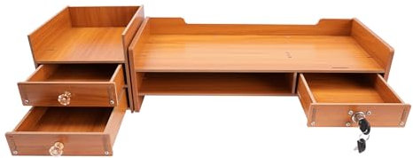 Qussse Holz Monitorständer mit Schubladen, Monitor Ständer aus Holz Monitorerhöhung Bildschirmständer Schreibtisch Organizer für Computer und Laptop