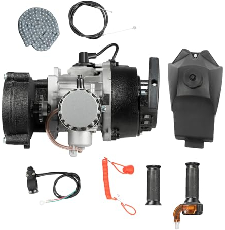 Einzylinder Complete Engine Motor Kit Motocross Fahrräder FüR Pocket Bike Mini Dirt Pull Start Luftfilter Vergaser Dirtbike Pocketbikes Tuning Fahrrad Benzinmotor Elektro Zweitaktmotor 2Takt 49Cc