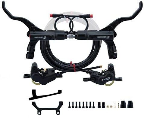 HZXQCVB E-Bike Hydraulische Scheibenbremse Set Mit 2-PIN Ausschalt-Sensor 4-Kolben Elektrofahrräder Scheibenbremsensatz Inklusive Bremshebel, Bremssattel Und 2300mm Schlauch(Black,for 180mm)