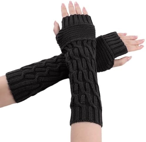 BelleVive 1 Paar Armstulpen Pulswärmer Damen Lang Fingerlose Handschuhe Damen Winter Strick Handstulpen mit Daumenloch Armstulpen Handwärmer Fäustlinge Damen Winterhandschuhe Fingerlos