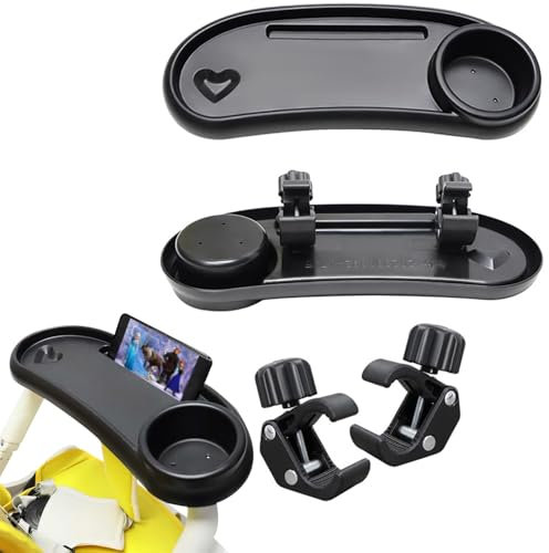 3 In 1 Vassoio Snack Universale per Passeggino, Vassoio Snack per Passeggino, Piatto Cibo per Carrozzina, Fibbia Regolabile 360 Gradi, Rimovibile, per Maggior Parte Dei Passeggini Con Braccioli, Nero