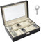Uhrenbox mit 12 Fächern, Uhrenkasten mit Glasdeckel, Aus Samt, geeignet für die Aufbewahrung von Uhren, Schmuck, etc, das beste Geschenk für Männer