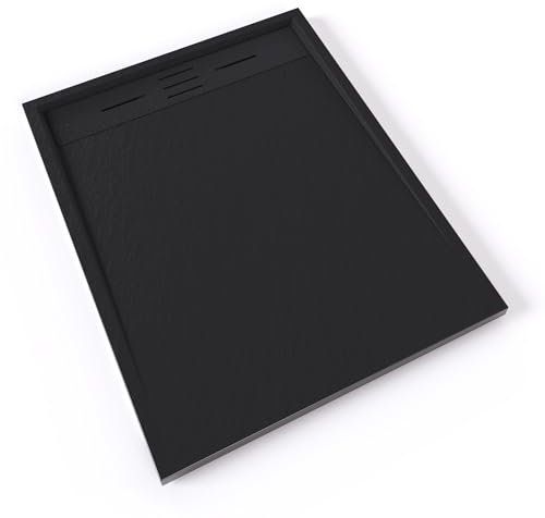 HIEMAL Receveur de douche 80 x 100 cm résine Noir aspect ardoise + bonde incluse - Salle de bain