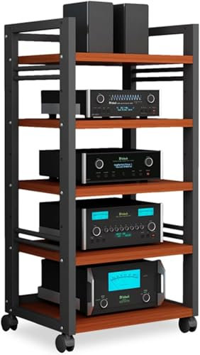 GYDUHYE Supporto per lettore CD da soggiorno e rack stereo, torre audio HiFi, supporto mobile a 5 livelli per supporti AV mobile, con ripiano in legno regolabile in altezza per casa/ufficio/teatro (A