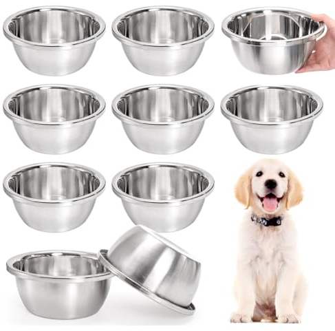 WRINGKIT 10 Pack 56 Oz Stainless Steel Dog and Cat Bowls, 7 Cup, Stackable | Metal Dog Food Bowl for Small Medium Large Dogs, Thickened Pet Replacement Bowls for Food and Water Dish, Dishwasher Safe