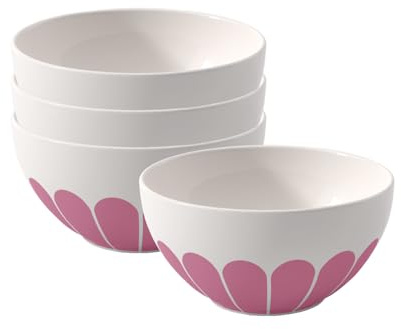 Villeroy & Boch Fleur cassis Müslischalen 4er Set, 14 cm, Schale für Müsli, Joghurt & Snacks, Bowl, Kleine Bol Schüssel, Blumenmuster, Spülmaschinenfest & Mikrowellensicher, Premium Porzellan, Pink