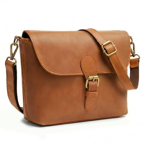SID & VAIN Schultertasche echt Leder - Handtasche Yale groß - Umhängetasche Damentasche mit Schultergurt - Ledertasche Damen braun handgefertigt