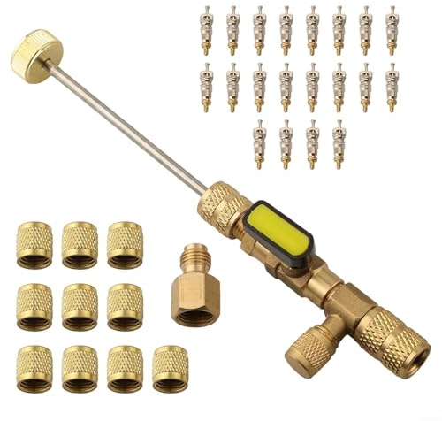 AC-Ventilkernentferner-Installateur Werkzeug-Set für R22 R410A HVAC-Systeme, reines Kupfer, rutschfester Griff, 1/4 5/16 Port, inklusive 10 Abdeckungen, 20 Kerne für Kühlung Klimaanlage Wartung