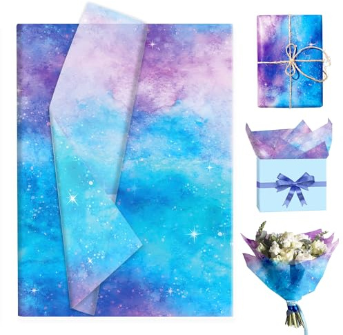 Seidenpapier Verpackungsmaterial 100 Blatt,Blau-Violett-Gradient Geschenkpapier Packseide für Geburtstag Party Hochzeit (50×35CM)