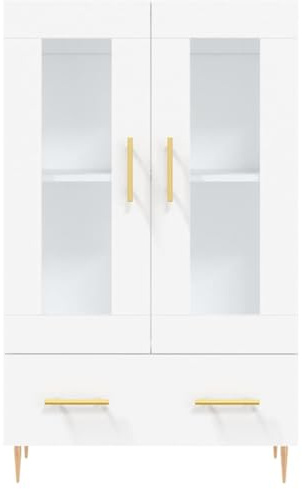 Generic Sideboard mit Glastüren und Schublade, Aufbewahrungsschrank mit Goldenem Griff und Konischen Beinen, Vitrine für die Organisation Im Wohnzimmer und Schlafzimmer (Weiß)