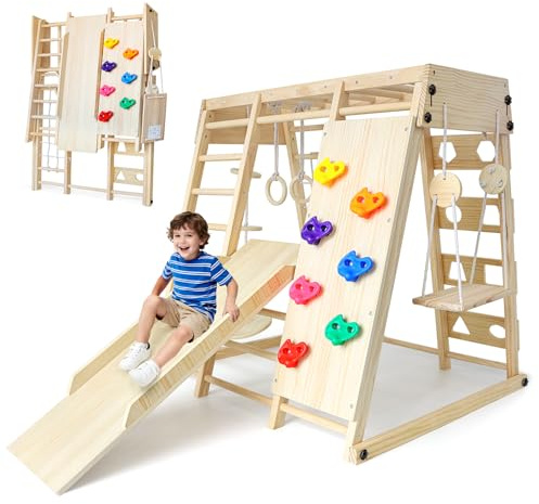 SPYLAVE Maxi Telaio da Arrampicata per Bambini, 10 in 1 Montessori Telaio da Arrampicata per Interni, Multifunzionale Parco Giochi, Skateboard, Altalena, Tavola da Arrampicata, Rete da Arrampicata