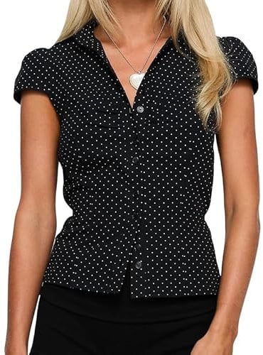 Women Y2K Button Down Fitted Shirt Short Sleeve Lapel Collar Blouse Shirt V Neck Coquette Going Out Top