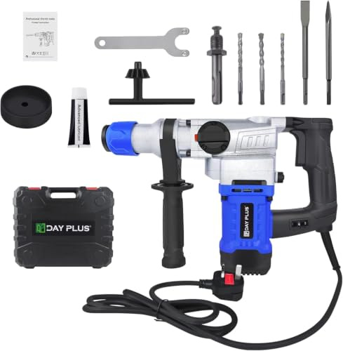 1500W Brushless SDS Rotary Hammer Drill – 6-Speed Adjustable, 360° Auxiliary Handle, Corded Electric Demolition Jackhammer Kit w/Chisel, Bits & Grease for Concrete Breaking