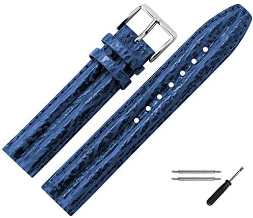 MARBURGER Uhrenarmband 18mm Leder Blau Silber Hai Prägung Mit Naht - Montage Set 6241850000120