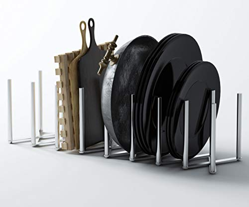 Brightmaison BGT Stal Pots and Pans Organizer for Cabinet, Pot Lid & Plate Holder Adjustable Kitchen Organization Unit Stainless Steel 8 sectional
