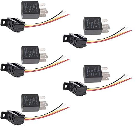 Mintice 5 X 30A 12V 4Pin Car Vehicle Auto Relay Kit For Electric Fan Fuel Pump Heavy Duty SPST Socket Plug Wire
