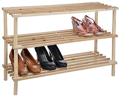 Spetebo Holz Schuhregal massiv - 49 x 74 x 27 cm - Schuhständer Schuhschrank mit 3 Etagen