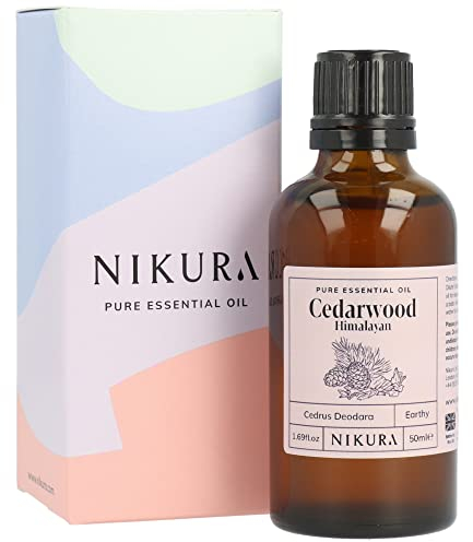 Nikura Cedarwood (Himalayan) Essential Oil - 50ml | 100% Pure Natural Oils | Perfect for Aromatherapy, Diffusers, Humidifier, Bath | Great for Repelling Moths, Insects, Focus | Vegan & UK Made