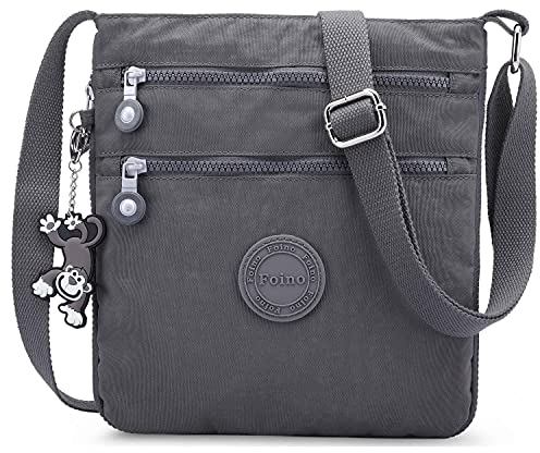 Foino Damen-Umhängetasche, Umhängetasche, Messenger-Tasche, Vintage, Messengertasche, Reisetasche, für Universität, Handtasche, Mode, Schule, Einkaufstasche, Sport, Börse, Grau, M
