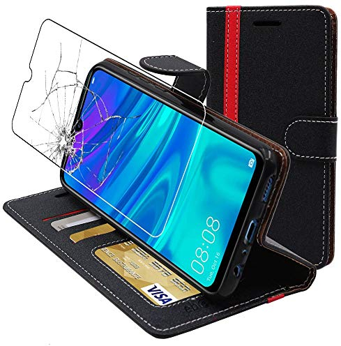 ebestStar - Cover per Huawei P Smart 2019, Custodia Libro Protezione Portafoglio, Pelle PU Porta Carte, Nero/Rosso + Vetro Temperato