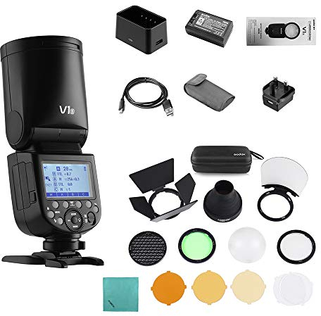 Godox V1S Professional Camera Flash Speedlite Speedlight Round Head Wireless 2.4G Fresnel Zoom for Sony a7RII a7R a58 a99 ILCE6000L a7RIII a7R3 a9 a77II a77 a350 Cameras+ Godox AK-R1 Pocket Flash